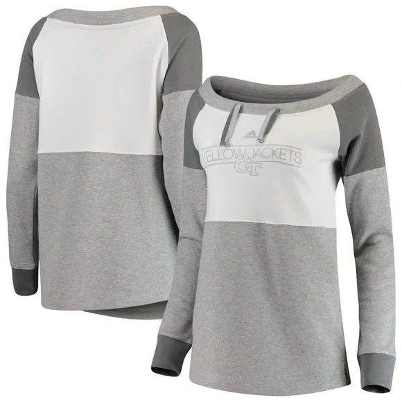 NWT Georgia Tech Yellow Jackets Gray White Wide Neck Large Adidas Sweatshirt - Picture 1 of 5